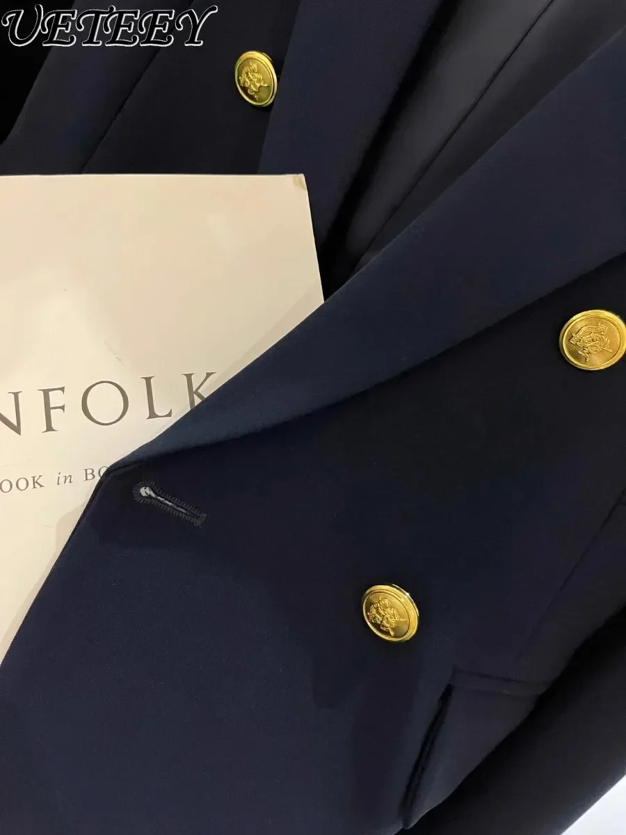 Ladies Autumn 2023 New Navy Blue High-End Casual Long Sleeve Suit Coat Women's Simple Commute All-Match Formal Suit Blazer