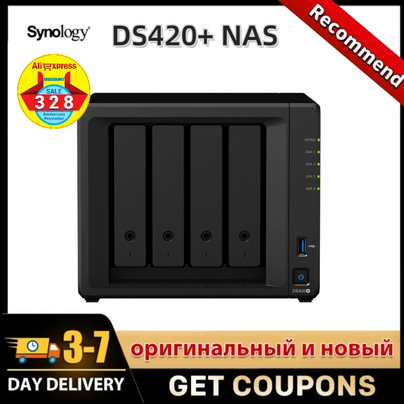 Synology DS420+ NAS 4 bays Network Cloud Storage Server DiskStation Dual M.2 SSD Slots CPU Upgrade