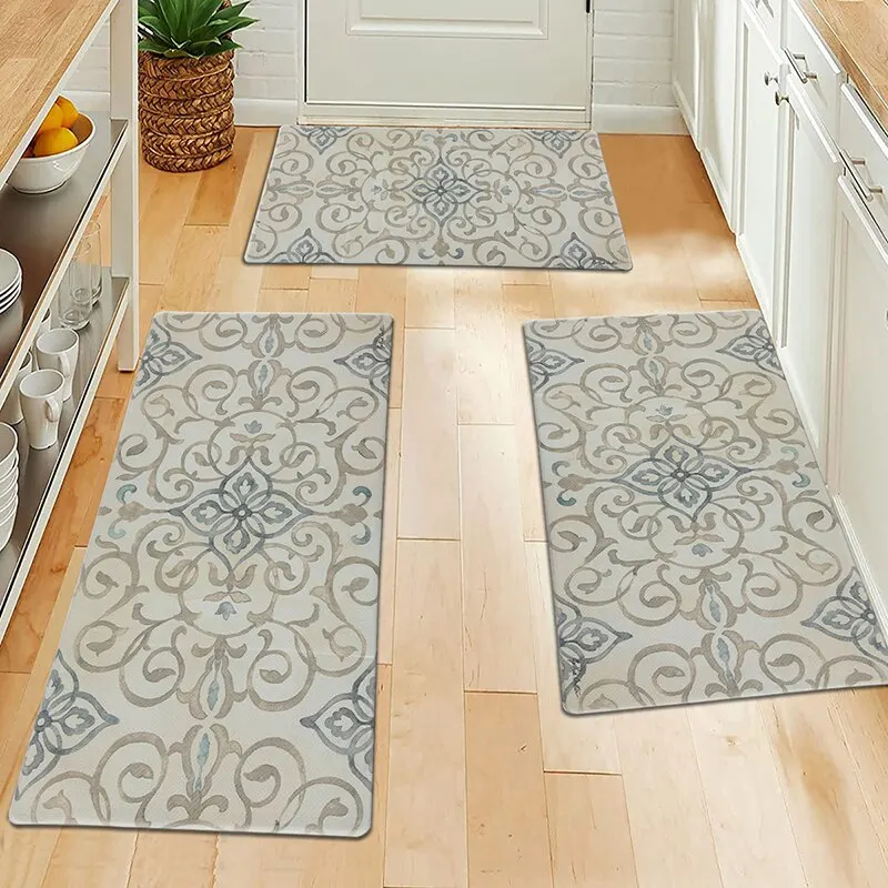 Household Kitchen Absorbent Floor Mat, Crystal Velvet Flannel Bathroom Anti-skid Carpet, Modern and Simple Doormat