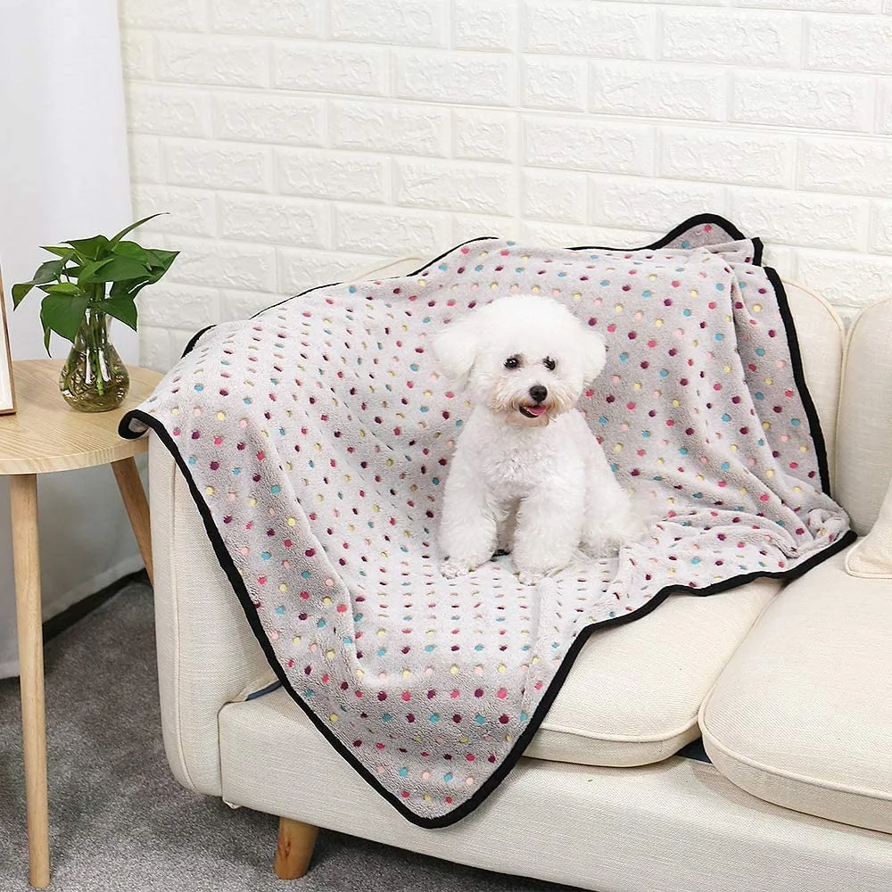 

Inyahome Pet Cute Blanket Soft Fluffy Fleece Pet Mat Doggy Flannel Blankets Dog Cat Cute Dots Print Pet Blankets PupProtector