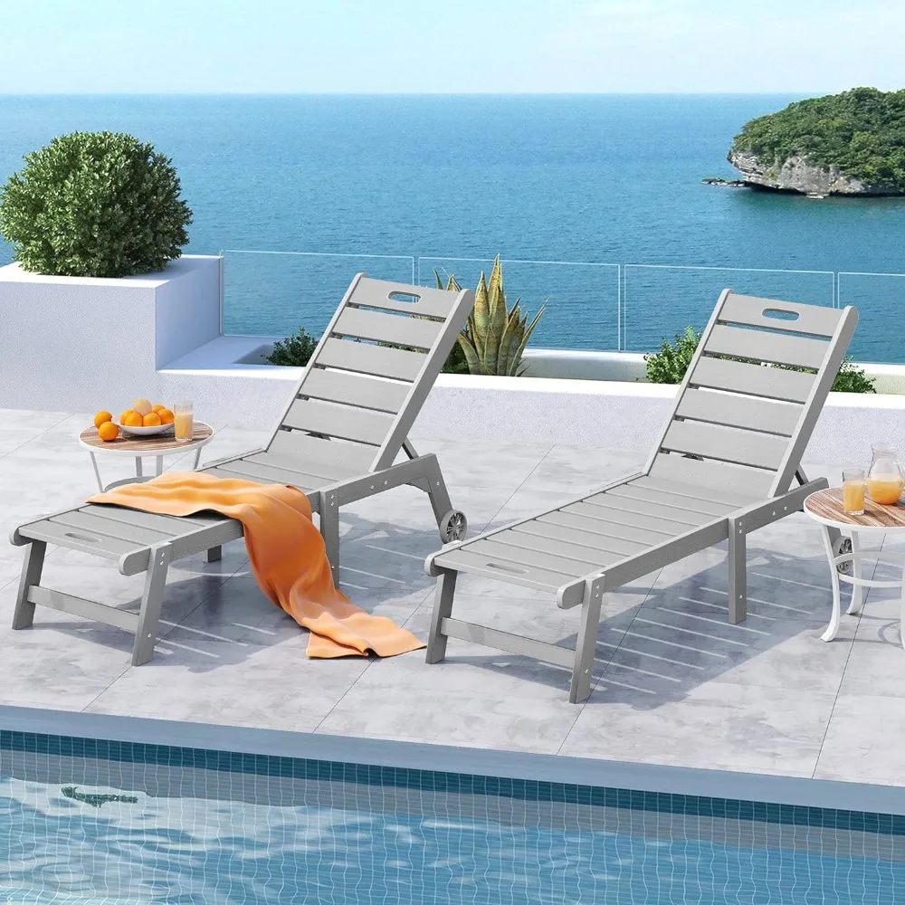 

Outdoor Chaise Lounge Chairs Set of 2 Recliner Chair Heavy Duty HIPS Lounger Recliner Chair With Wheels Deck-chair Sunloungers