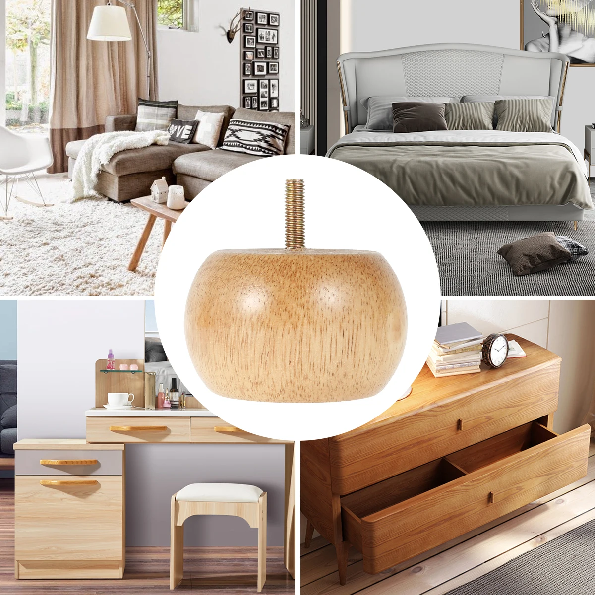 4pcs Solid Wood Furniture Legs DIY Round Shape Bun Feet Replacement Sofa Legs Furniture Level Feets Cabinet Legs Floor Protector
