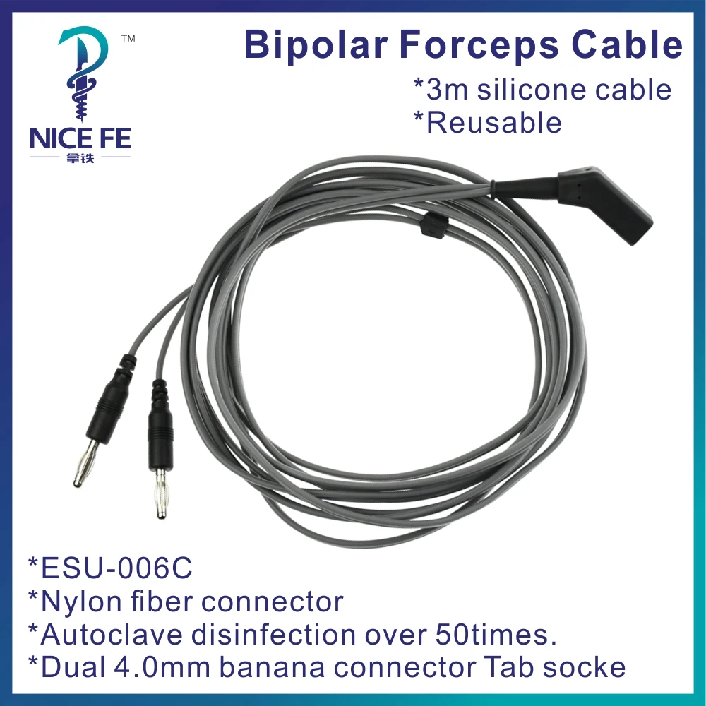 ESU-006C Reusable Bipolar forceps cable Double pole connecting cable Electrode tweezer 3M cable nylon fiber connector 4.0Banana 10pcs lot 41f 0h41 sh41 ss41f s41 bipolar hall element sensor motor electric car motor hall sensor