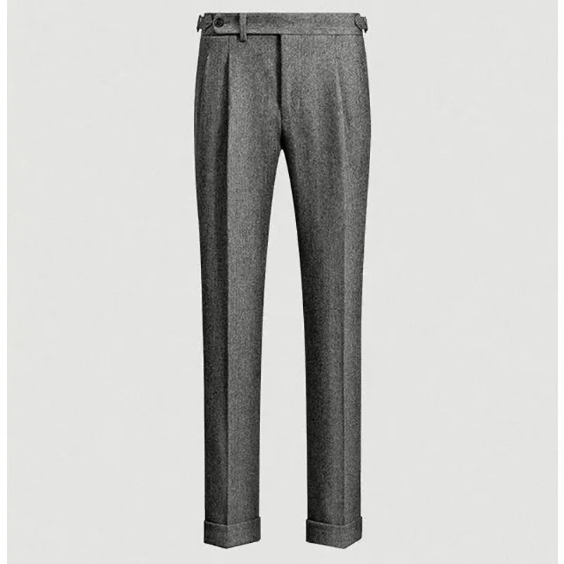 Fashion Naples Suit Pants Men England Style High Waist Business Straight Slim Trouser Autumn Winter Woolen Vintage Gurkha Pant 6