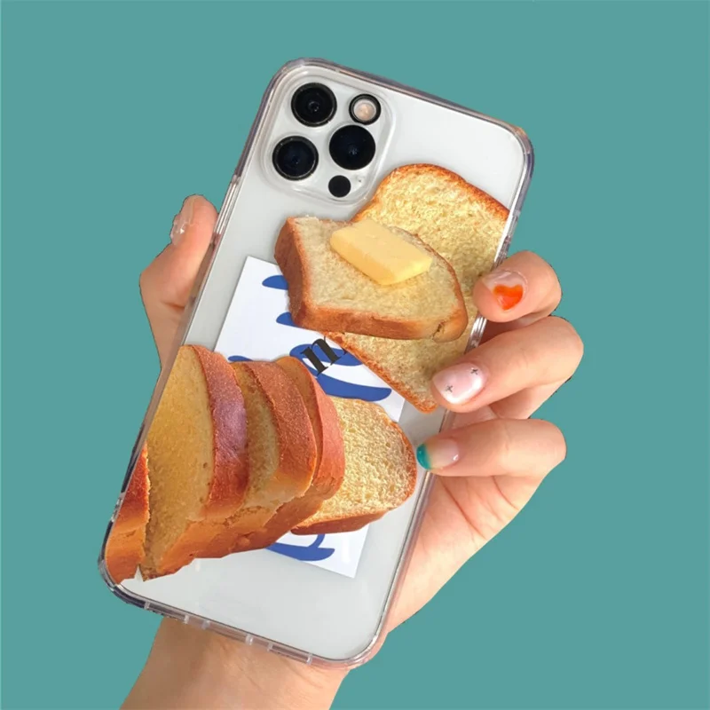 Lustige Butter brot Handy hülle für iPhone 15 14 13 12 11 pro max mini x xs xr se 7 8 plus kreative stoß feste transparente Abdeckung