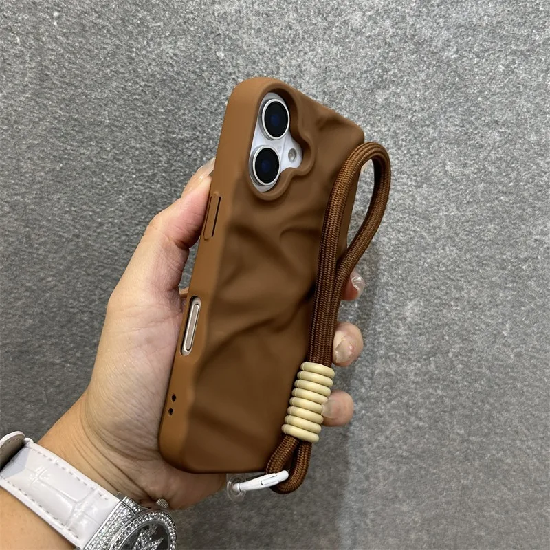 Stylish Pleated Lanyard Cover with Bracelet - Slim Silicone Soft Case in Solid Colors