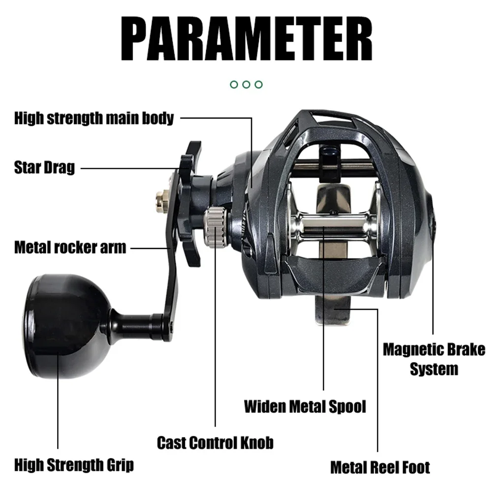 Fishing Reel 15KG Widen Casting Reels Long Casting Wide Body Teardrop Reel Baitcasting Reel 5.3:1 Anti Fry Line Metal Line Cup Fishing Wheel