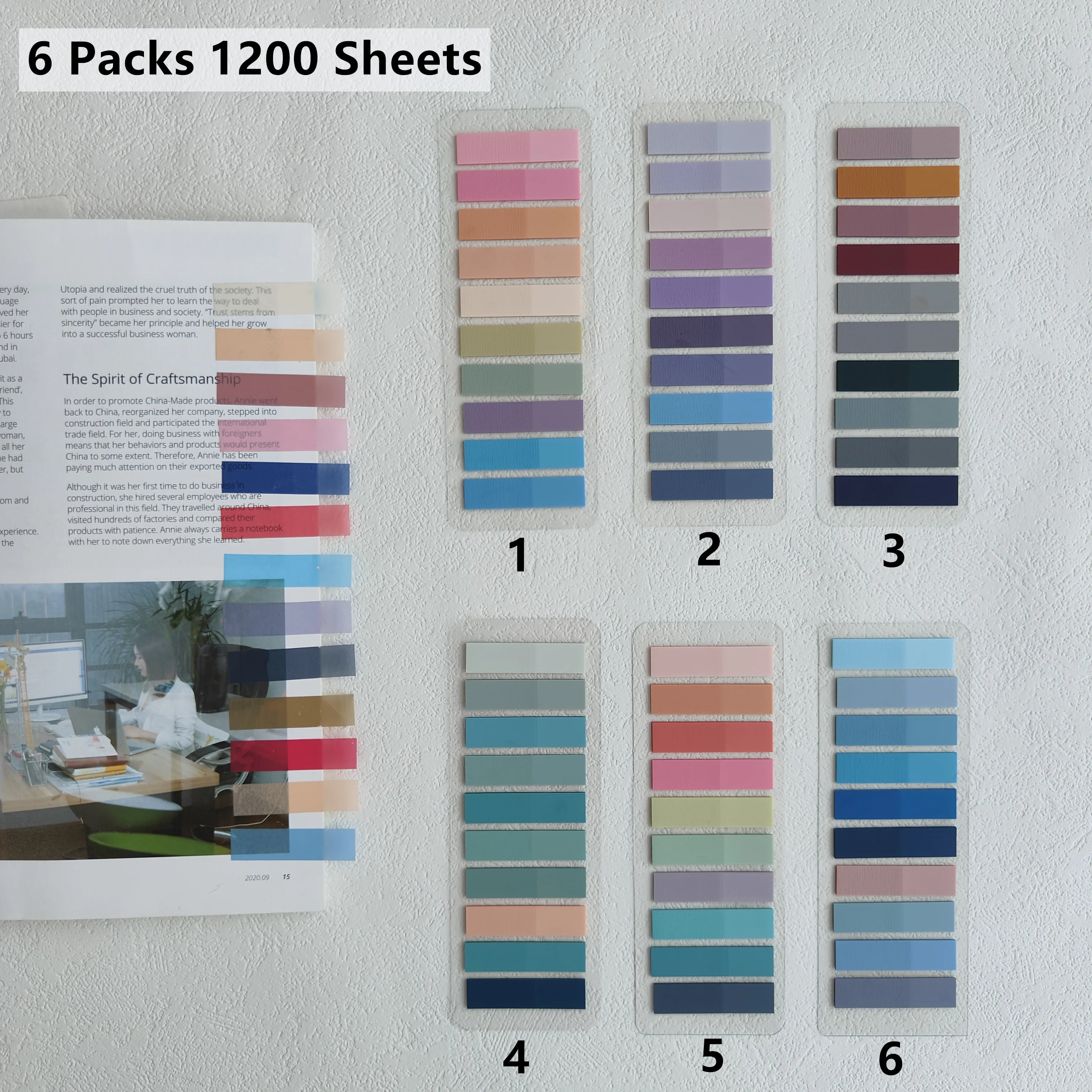 6Packs/1200 Sheets Morandi Transparent Fluorescent Index Tabs PET Arrow Flags Sticky Note for page Marker Planner Sticker Office 5