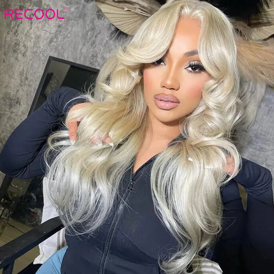 Recool 613 Blonde Curtain Bangs Lace Closure Wig Human Hair Glueless 6&times;5 Pre Cut&Bleached Hd Lace Body Wave Wig