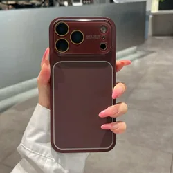 Luxury Candy Color Crystal Silver Border Phone Case with Large Window and Glass Lens Film - iPhone 15 (Wine Red)