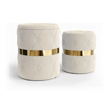 RoyalCraft Round Storage Ottoman Set of 2, Fully Assembled Velvet Vanity Stool Chair, 22QT Large Storage Foot Stool