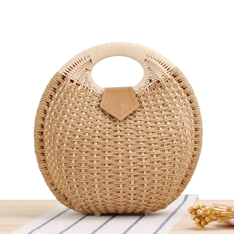 

Bags For Women 2023 Summer Designer New Luxury Rattan Handbag Casual Straw Braided Fashion Clutch Beach Bags With Round Handle