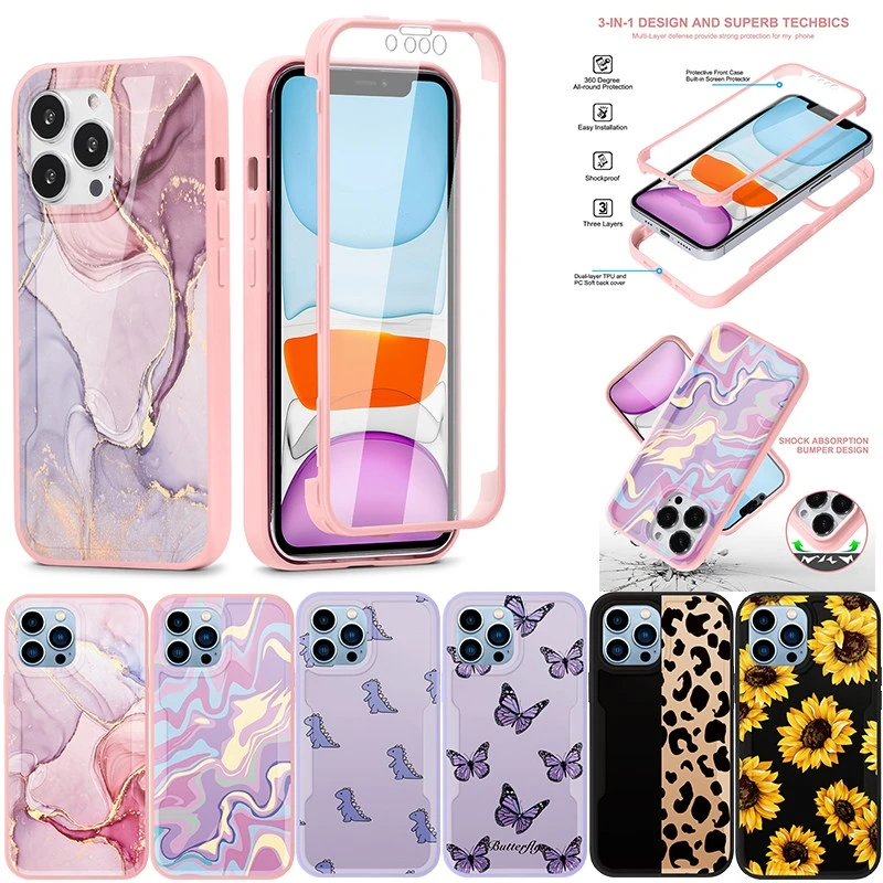 360 Full Body Cover For Samsung Galaxy A72 A52 Quantum2 A32 A22 A21S A12 Nacho A02 A02S S21 FE Ultra Plus Shockproof Marble Case kawaii samsung phone cases