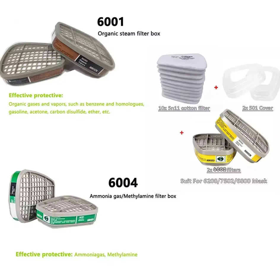 Respirator Filter 6001/6002/6004 Cartridge Box 5N11 Cotton Filters Sets For 3m 6200/7502/6800 Dust Gas Mask Respirator Chemical Painting Spraying