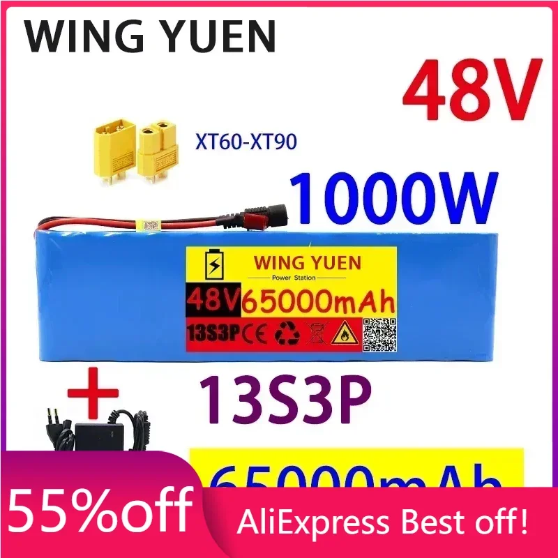 

48v65ah 1000W 13s3p 48V lithium ion battery pack XT60 plug for 54.6V electric bicycle and scooter. Engine, with BMS+54.6vcharger