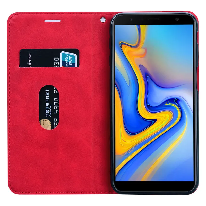 Samsung Galaxy J6 Plus Leather Flip Case Magnetic Wallet Cover