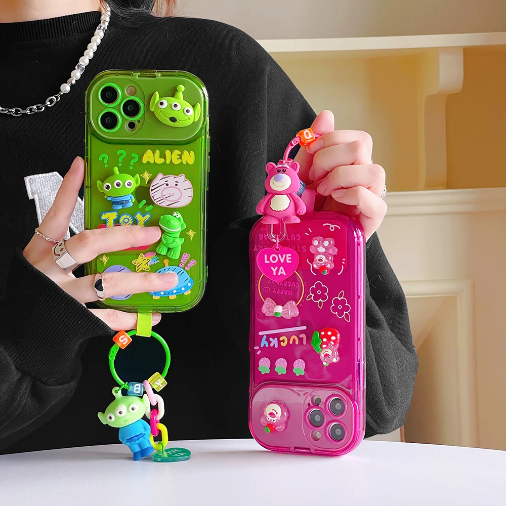 Disney Spielzeug Geschichte Erdbeer bär Lotso mit Puppe Ornamente Make-up  Spiegel Handy hülle für iPhone 11 12 13 14 15 Pro max plus xs xr -  AliExpress