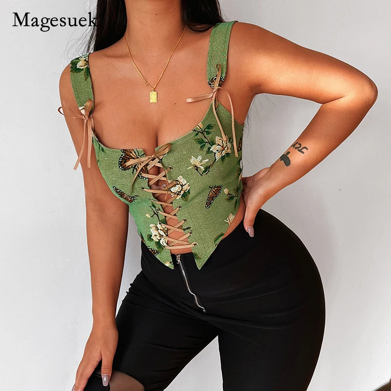 

Summer Sexy Jacquard Vest Fashion New Floral Print Embroidery Tops Strap Vest Retro Tank Top Women Sleeveless Crop Top 19699