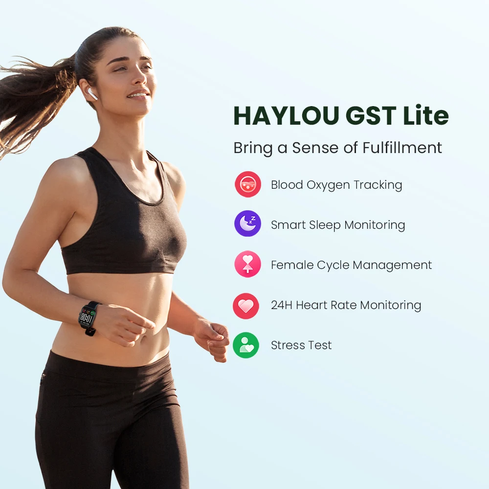 HAYLOU GST Smartwatch, 1,69 tela sensível ao toque para homens e mulheres,  SpO2, fmonitor de frequência cardíaca, IP68 Relógio esportivo, Relógio