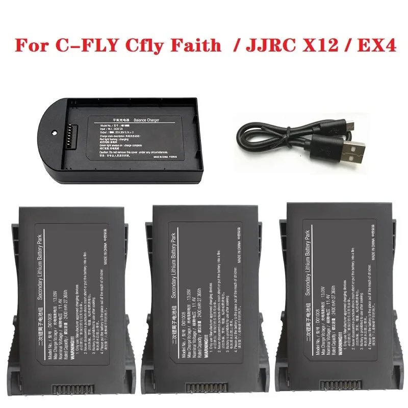 Original For JJRC X12 / EX4 11.4V 2400mAh Battery Charger Sets For C-FLY Cfly Faith Drone RC Quadcopter Spare Parts Accessories rc car parts drone propellers duplicator parts