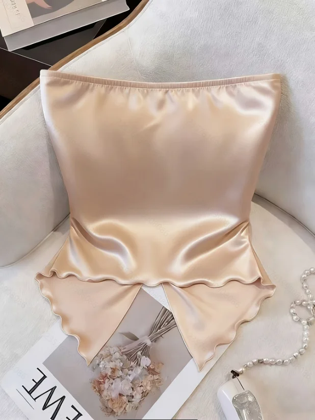2026 Nouvelle Collection Été Chemisier Femme Sans Manches Sans Bretelles Coupe Slim Sexy Q3993