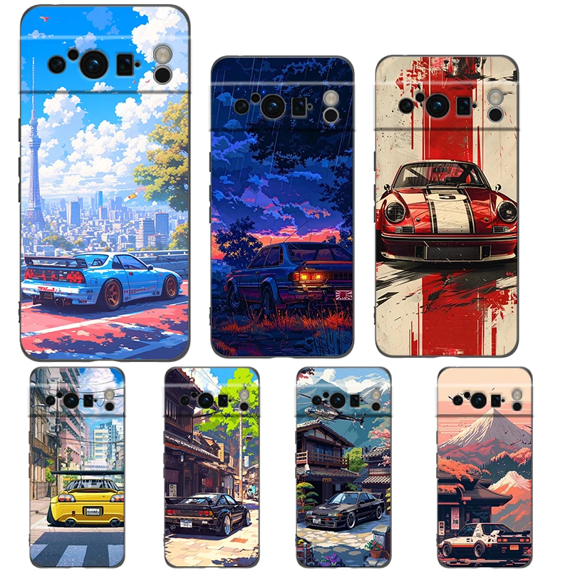 Tokyo Drift Sports Car Phone Case - Shockproof Soft Black TPU Shell