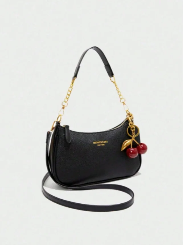 2026 Trendy Cherry Women Shoulder Bag PU Leather Hobo Bag Cute Cherry Charm Underarm Bag Small Crossbody Purse Daily for Girls 2