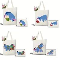MINISO Cartoon Anime Eeyore Tote Bag Large Capacity Shopping Bag Lightweight Shoulder Handbag Cute Printed Casual Handbags 1