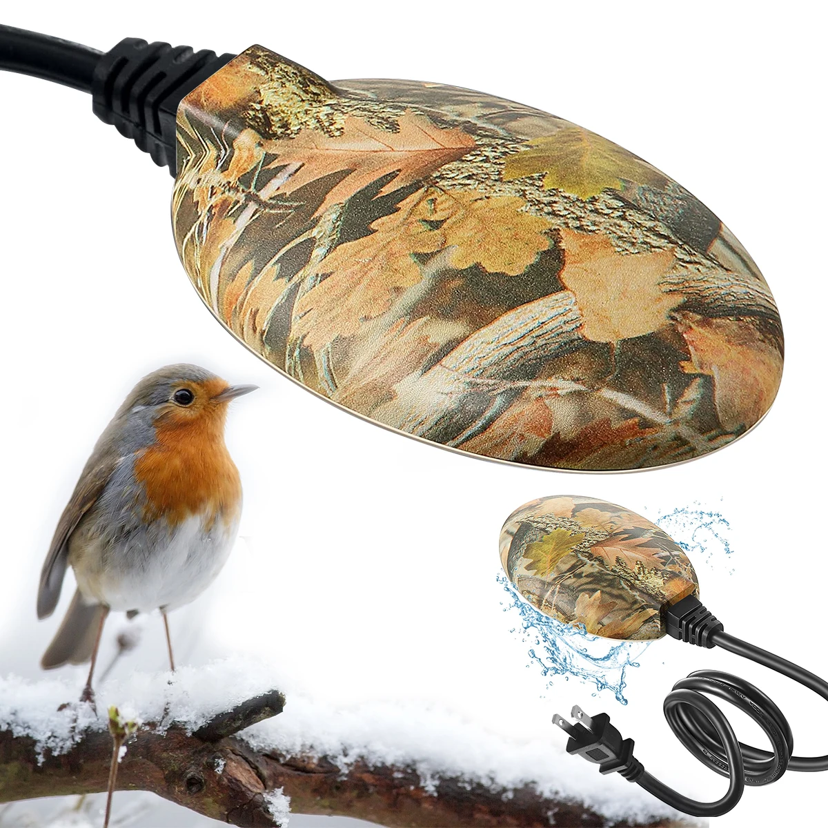 

Bird Bath Heater AC 120V 60W Automatic Birdbath Deicer with Auto Shut off Function Portable Pond Deicer Heavy Duty Winter Water
