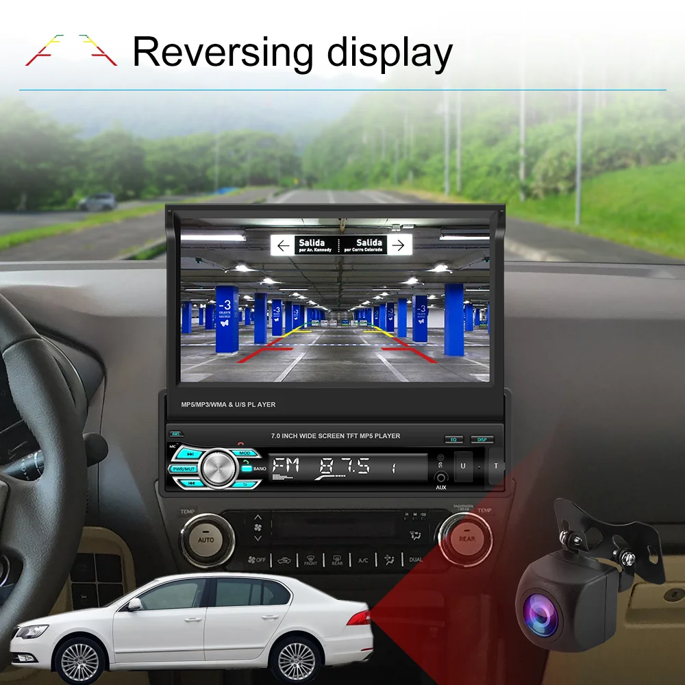 OiLiehu 1 Din Universal Car Radio CarPlay GPS Navigation Android Auto 7" Retractable Screen Android 10 Multimedia Player