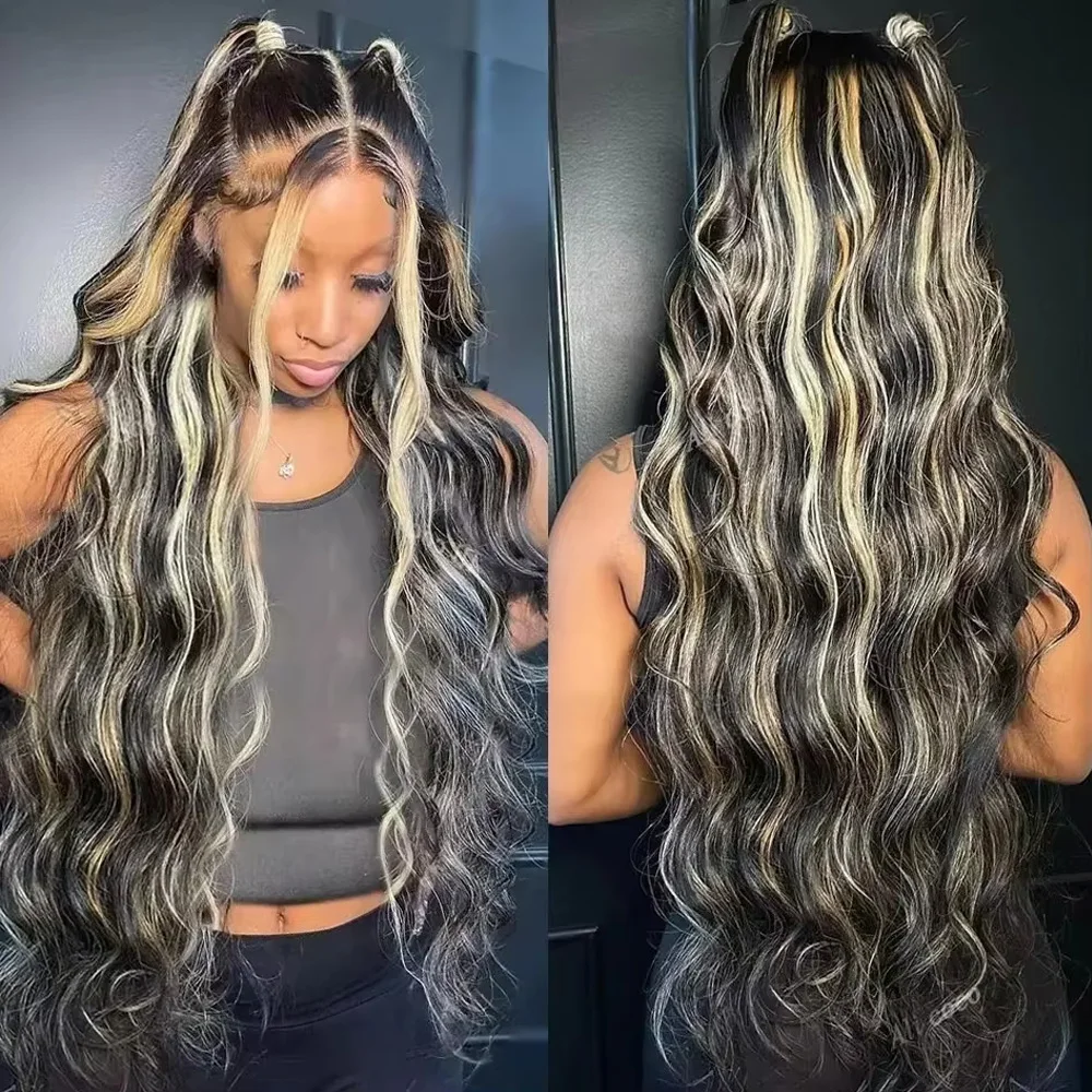Blonde Highlight Wig Human Hair 250% Brazilian Glueless 30 40 Inch Body Wave Lace Frontal Human Hair Wigs 13x4 13x6 HD Lace Wigs