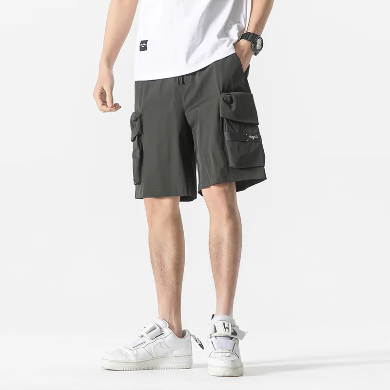 Oversized ice silk shorts Cargo pants loose casual cool trend straight pants basketball cargo shorts men