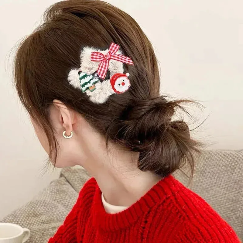 Lovely Plush Y2K Mini Star Hairpin Girls Women Handmade Cute BB Hairpin Headwear Christmas New Year Party Hair Accessories