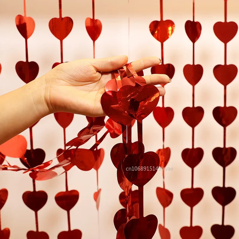 2M Love Heart Party Background Wedding Decoration Foil Curtain Sequin Wedding Photo Backdrop Valentine's Day Birthday BabyShower