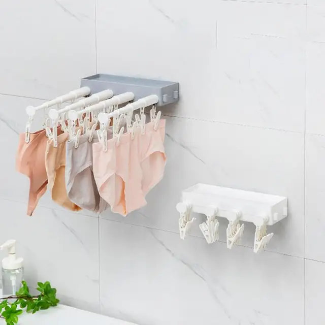 Falra Szerelt Szárító Állvány Behúzható Kendő Beltéri Kültéri Lyukasztás Nélküli Teleszkópos Fehérnemű Állványhoz Klipekkel - Image 3
