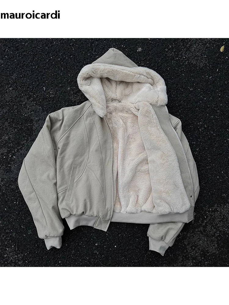 

Mauroicardi Autumn Winter Oversized Cool Thickened Warm Soft Parka Men with Faux Fur Inside Luxury Designer Clothes Hoodie 2023