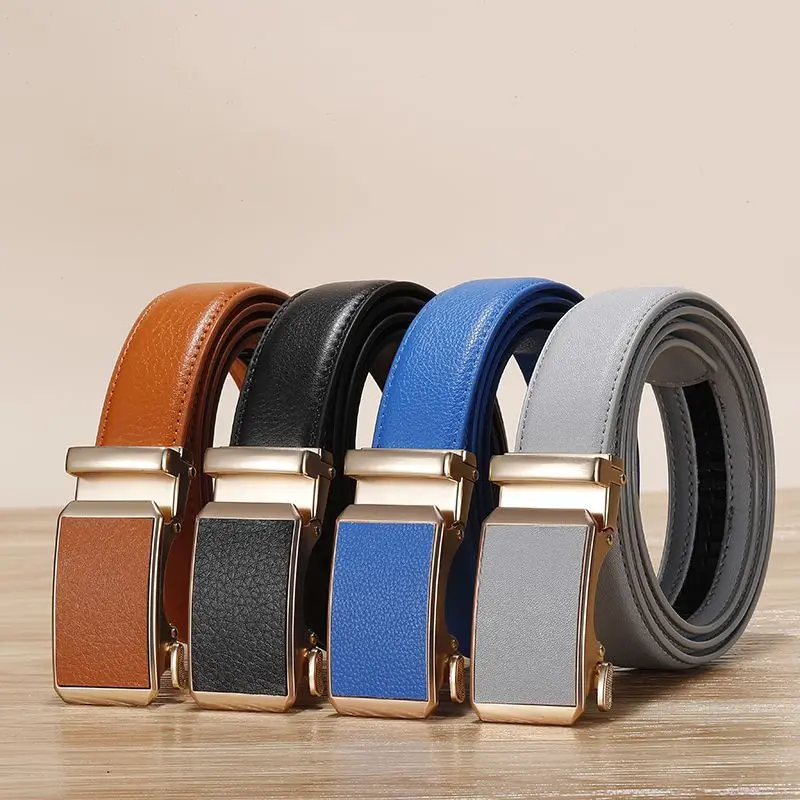 2023 New Women's Belt Leather Litchi Texture Automatic Buckle Waist Cover Korean Version Business And Leisure Work Trouser Belt