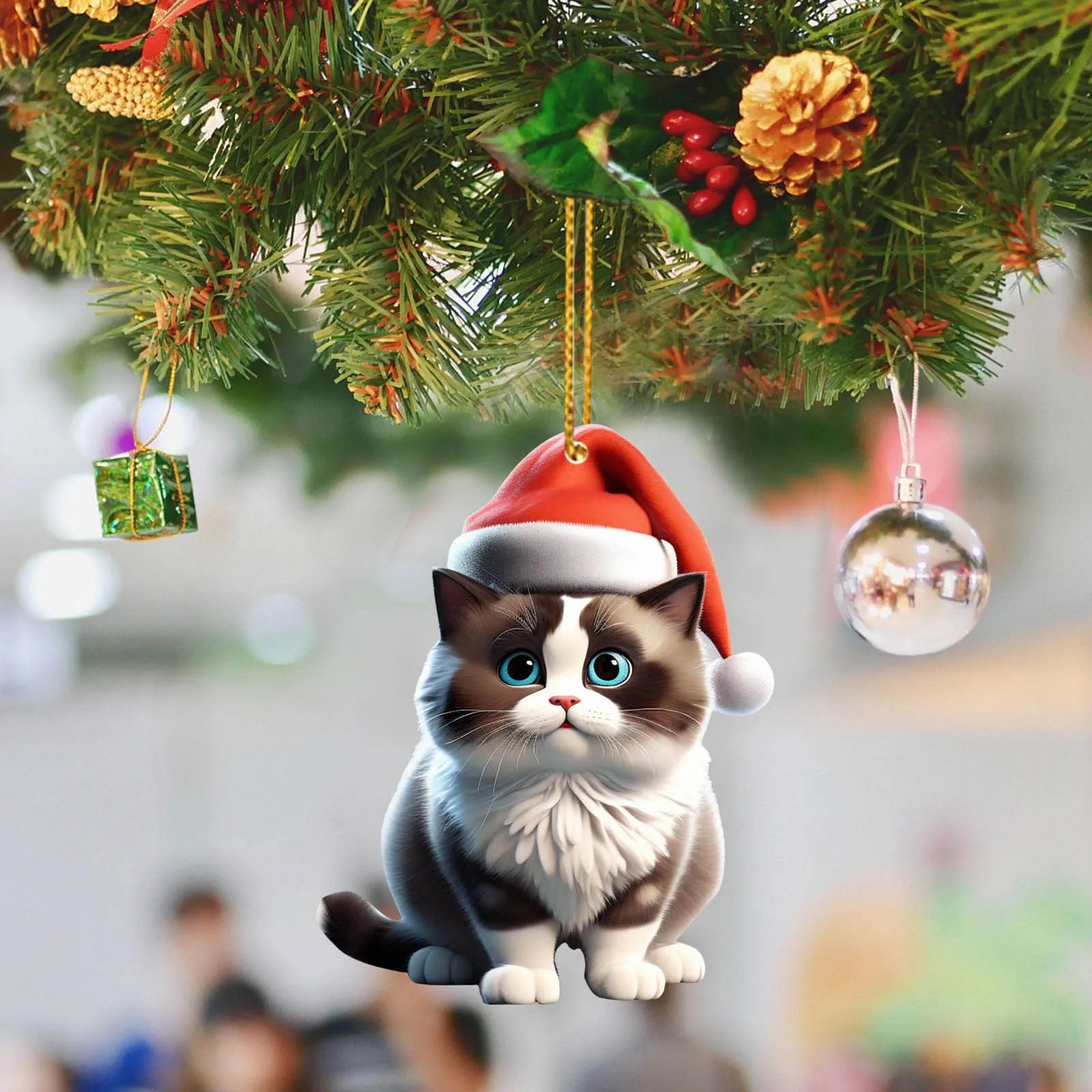 Christmas Modern Home Decoration 2d Acrylic Cartoon Cat Christmas Tree Pendant Cartoon Cute Cosas De Navidad christmas decorations