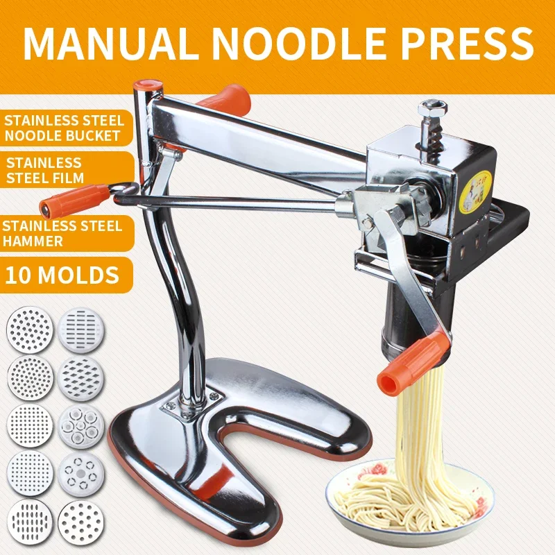 Household manual stainless steel noodle pressing machine Portable two-axis noodle making machine 10 kinds of pasta making