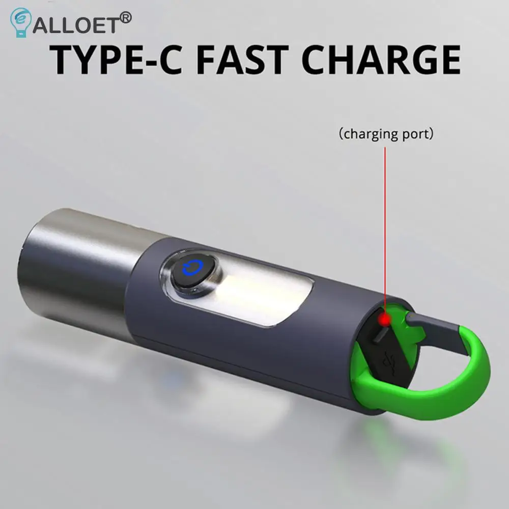 램프갓이 있는 USB 키체인 토치 미니 소형 토치 라이트 4가지 모드 1200mAh 충전식 방수 야간 라이딩용 강력한 조명