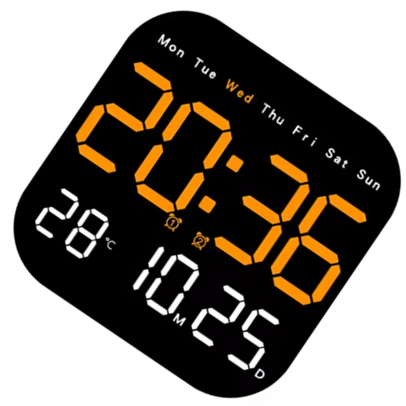 Digital Wall Clocks Temperature Date Week Dispaly Electronic Table Clock Wall-Mounted LED Alarm Clock Remote Control