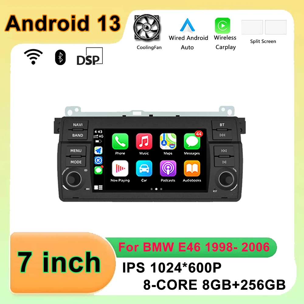 

7-дюймовый экран Android 13 для BMW E46 M3 318/320/325/330/335, автомобильное радио, мультимедийный плеер, навигация GPS DSP Carplay