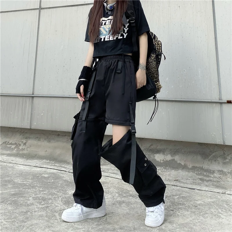 Harajuku Zipper Trouser Casual High Waist Summer Loose Gothic Clothes Black Streetwear Hip Hop Joggers Cargo Women Pants nike pants