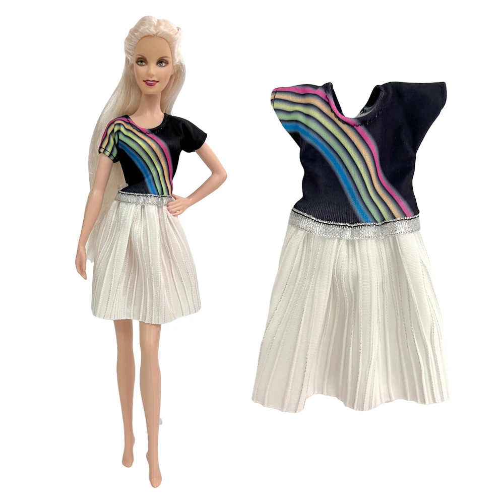 Nk 1 Pcs 30Cm Princess Fashion Dress Rainbow Pattern Gonna Modern Casual Wear Outfit Clothes For Barbie Doll Accessori Toy