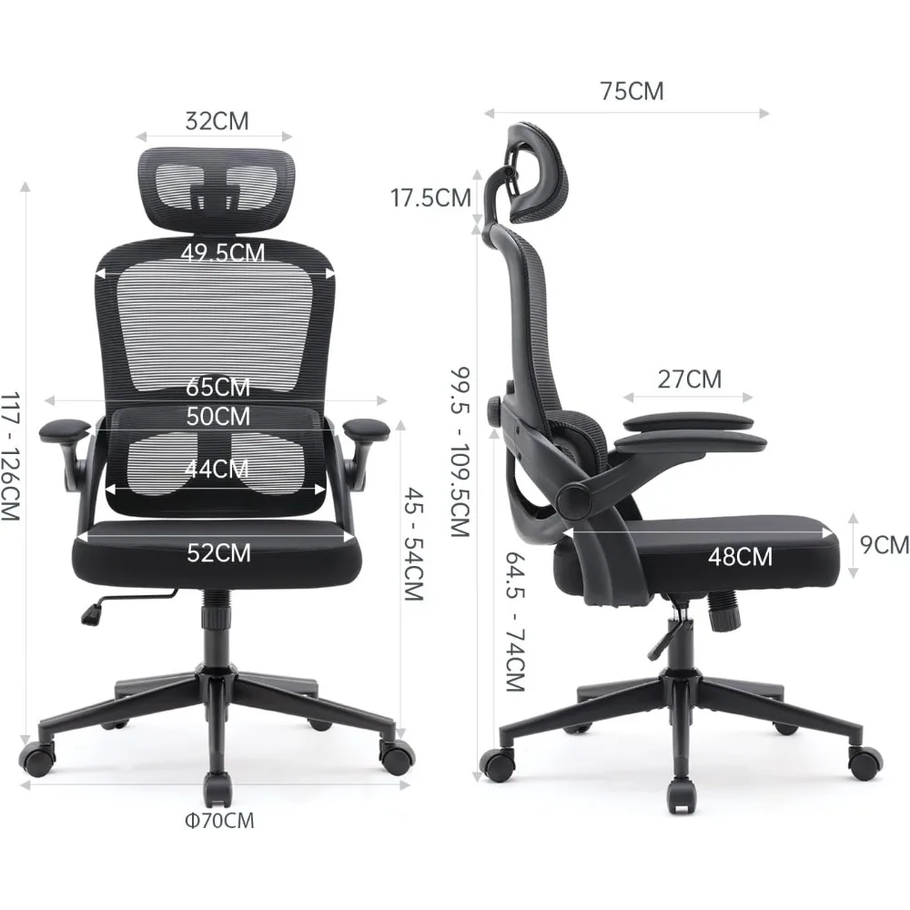 M102C Ergonomic Mesh Office Chair, High Back Desk Chair with 3D Armrests, Up&Down Lumbar Support, Swivel Computer Task Chair 3