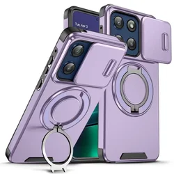 Shockproof Magnetic Phone Case with Slide Camera Lens and Ring Stand for MotoG Stylus 5G 2025 (PURPLE)