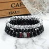 Bracelet élastique 3 pièces/ensemble en perles de pierre naturelle pour couple, bracelet de prière, bijoux de yoga et de méditation bouddhiste pour amis, cadeaux