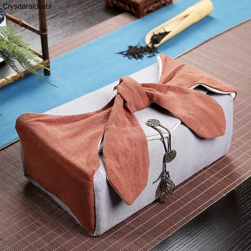 Vintage Printing Cotton And Linen Tea Cozies Portable Travel Kung Fu Tea Set Storage Teapot Teacup Tray Accessory Hand Bag