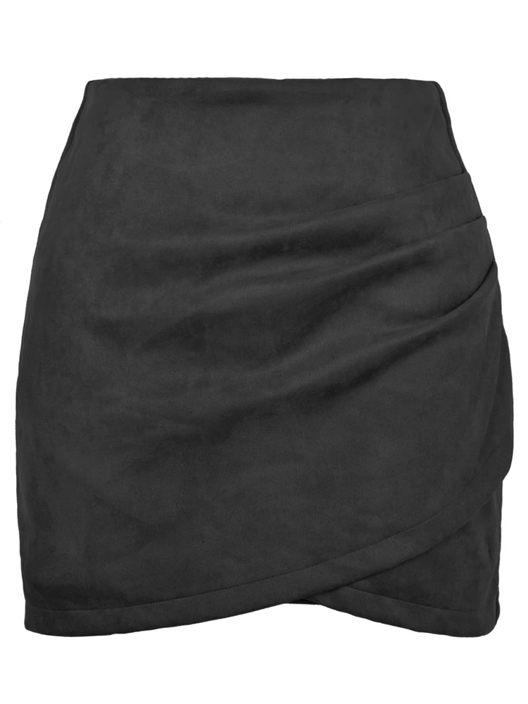 Womens Faux Suede Skirt Official Ladies A-Line Mini Pencil Skirt For Women High Waist Classic Wrap Front Slit Skirts 2025