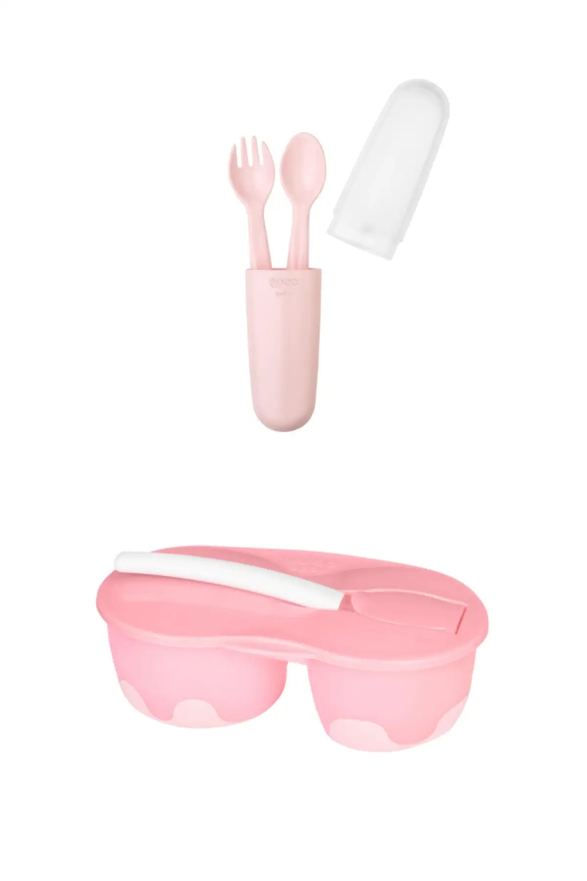 

Babies Two Cups Infant Food Container Storage Boxed Fork Spoon Set Mother Baby Care Pink